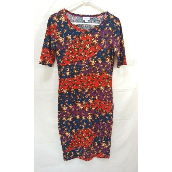 Lularoe Dress XS Colorful Bodycon Knee Length 3/4 Sleeves Stretch - Picture 2 of 5
